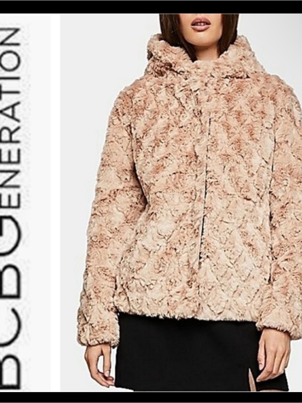 BCBGeneration Blush Faux Fur Teddy Jacket with Hood Size M